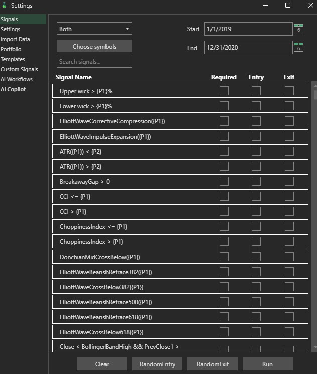 Settings window