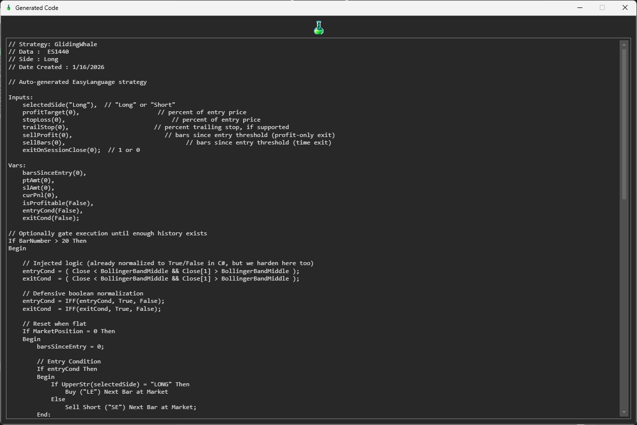 Generated TradeStation EasyLanguage code